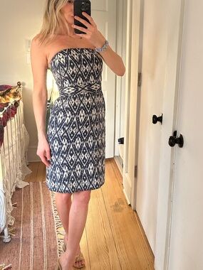 Banana Republic Navy and White Strapless Ikat Sheath Dress
